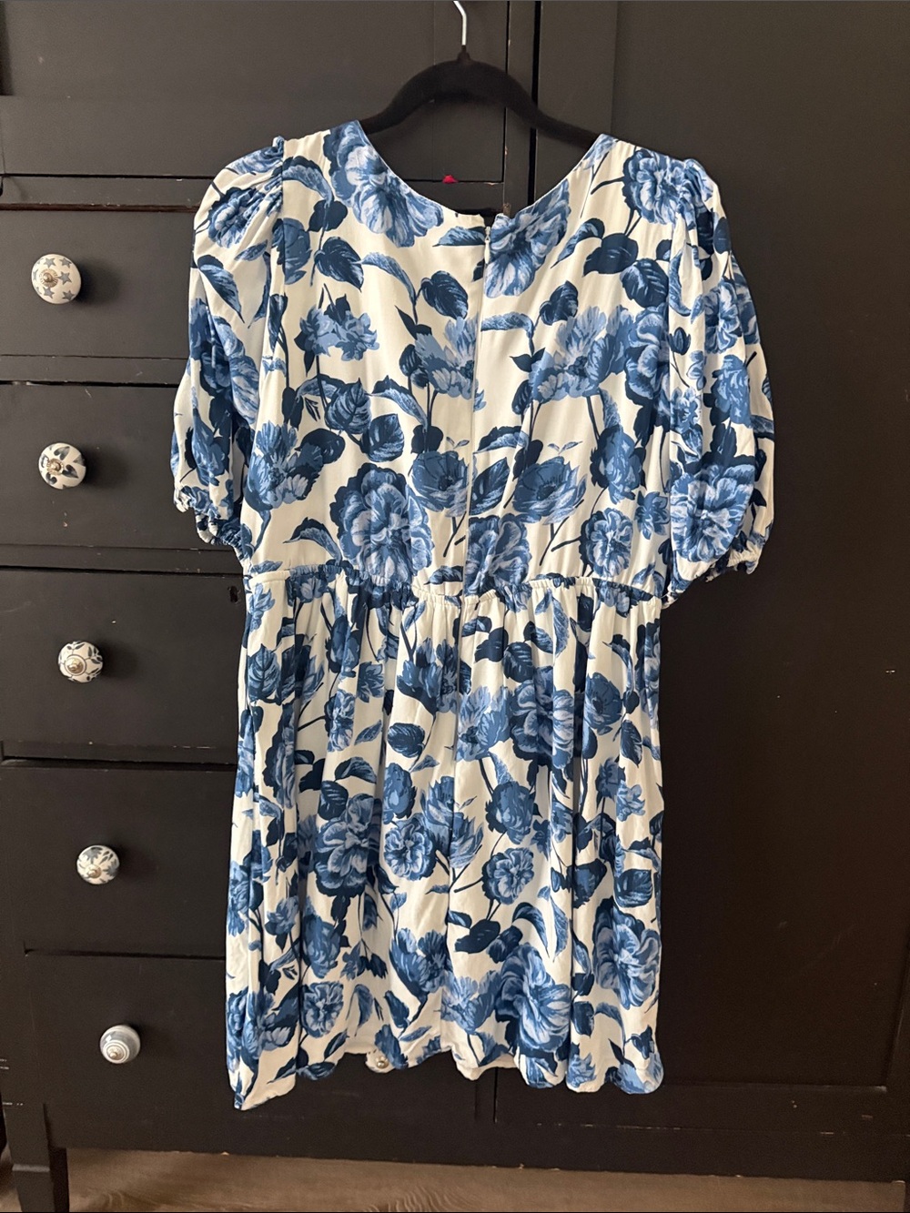 Abercrombie Blue Floral V-Neck Puff Sleeve Mini Dress - Picture 4 of 5